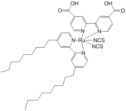 RuLL'(NCS)2. L=2,2'bipyridyl-4,4'-dicarboxylic acid L'=4,4'- dinonyl-2,2'bipyridine